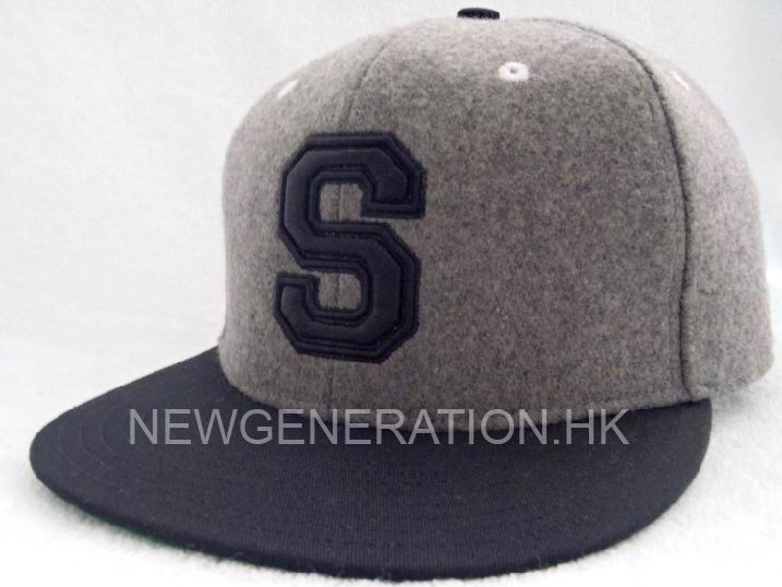 Embroidery Applique Hairy Wool Snapback Cap