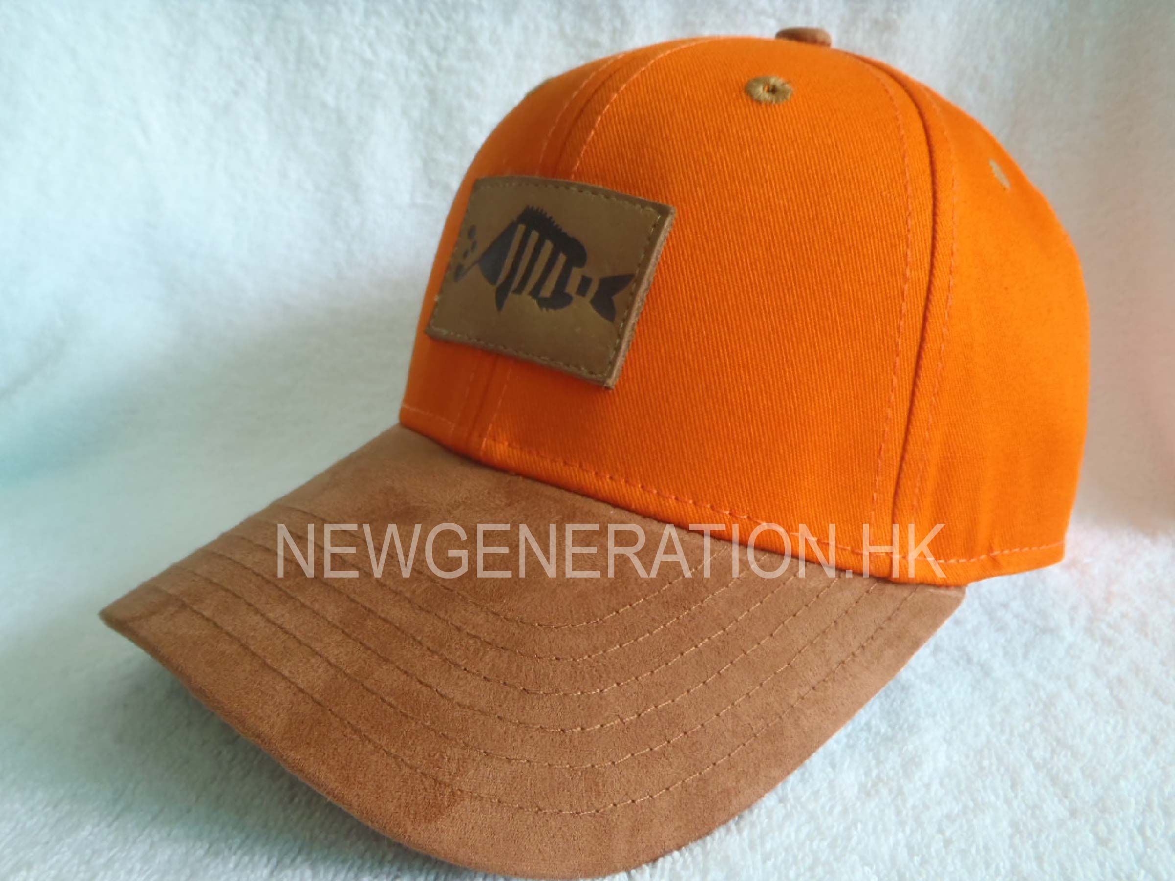 Woven Label Fake Leather Stitching 5 Panels Camp Cap
